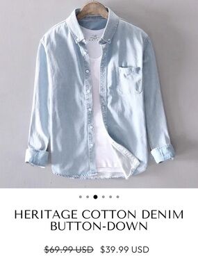 Heritage Cotton Denim Button-Down Shirt - Light Blue